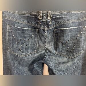 Bebe Skinny 29 Bling Rhinestone B’s Low Rise Y2K Dark Wash Jeans - 32” inseam